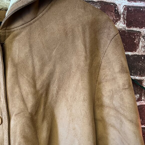 Anne Klein Faux Suede & Shearling Hooded Mid-Length Coat - Camel/Tan - MD - Picture 8 of 12